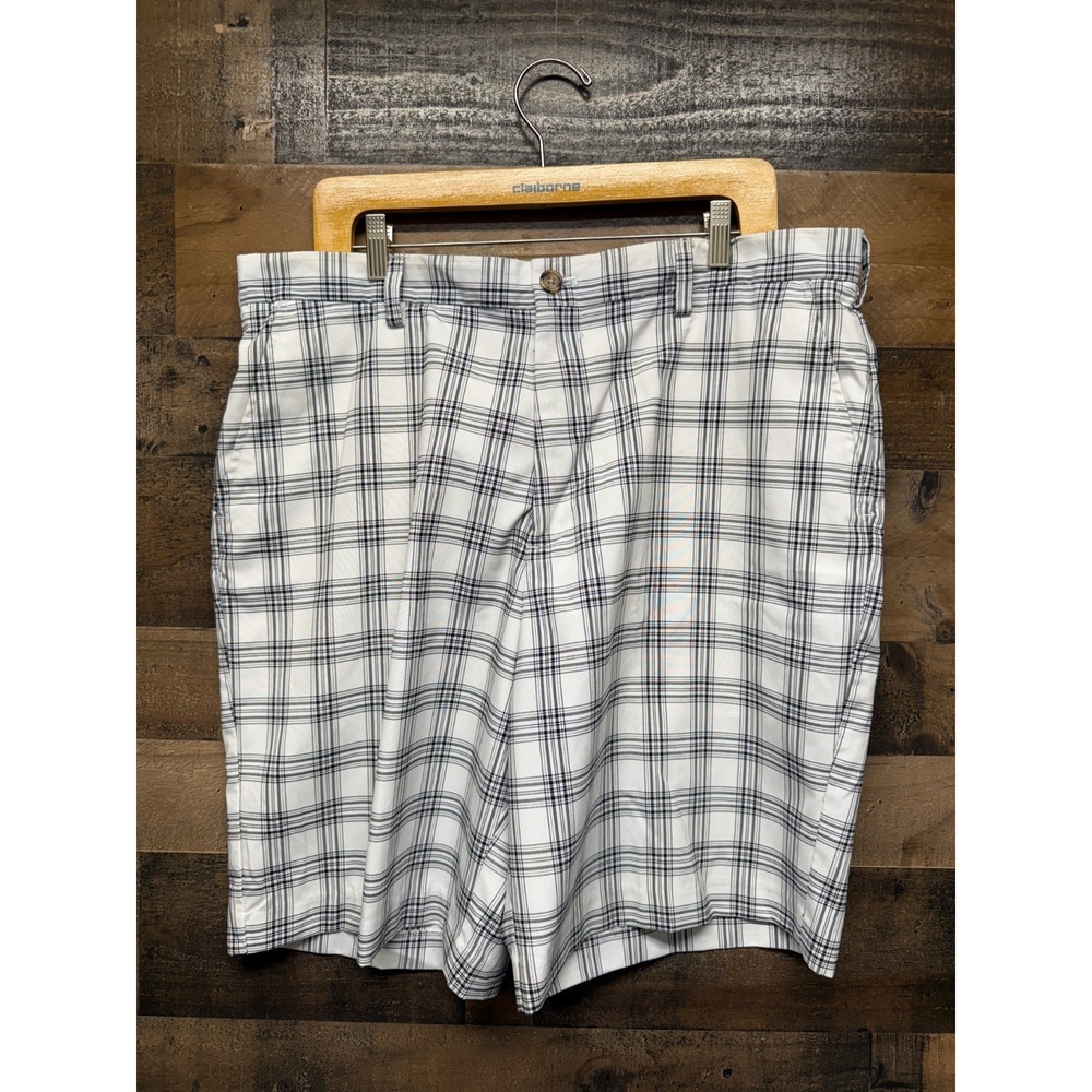 Izod Golf Shorts Mens Size 38‎ Black White Plaid Stretch Flat Front Classic Fit